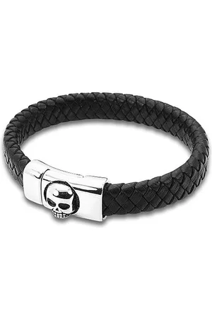 Amanto Armband Djonno C - 316L Staal - Leer - Doodskop - 12mm - 22cm