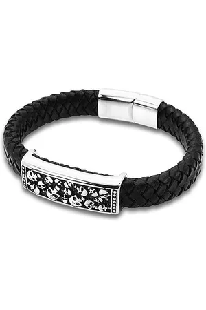 Amanto Armband Djonno A - 316L Staal - Leer - Doodskop - 12mm - 22cm