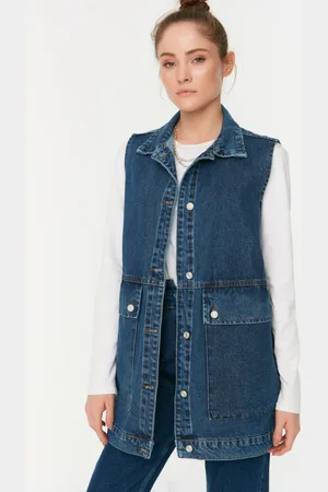 Trendyol Antraciet Overhemdkraag Zak Gedetailleerd 100% Katoenen Denim Vestjack Tctaw22Ck0006