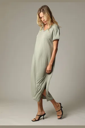 Deeluxe Fancy en casual jurk met korte mouwen en V-hals in modal XL