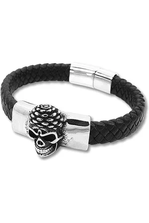 Amanto Armband Djonno B - 316L Staal - Leer - Doodskop - 12mm - 22cm
