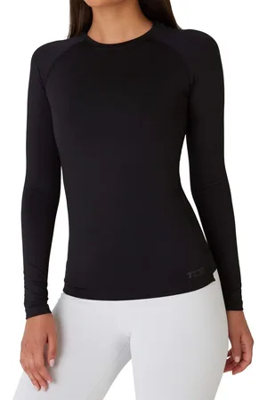 TCA Sportshirt dames lange mouw - Thermisch sport shirt dames - Rekbaar fietsshirt dames - Hardloopshirt basislaag - Training top vrouwen - Zwart, XXL