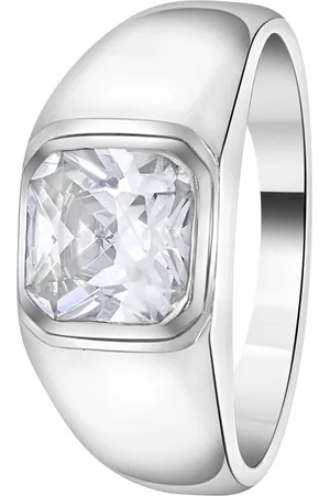Lucardi Heren Zilveren heren zegelring met zirkonia - Ring - 925 - Zilverkleurig - 21.5 / 68 mm