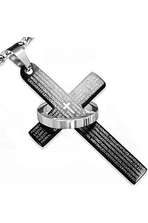 Amanto Ketting Daha Black - 316L Staal - Kruis - Ring - 31x54mm - 60cm