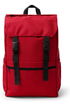 ROLY Rode Rugzak met flap gemaakt van 600D RPET. Flap met verstelbare sluitingen. Hoofdvak met binnenvak voor 15" laptop.