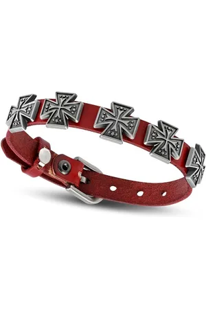 Amanto Armband Aissa Red - Leer - Studs - Kruis - 15mm - Aanpasbaar