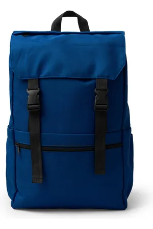 ROLY Donker Blauwe Rugzak met flap gemaakt van 600D RPET. Flap met verstelbare sluitingen. Hoofdvak met binnenvak voor 15" laptop.
