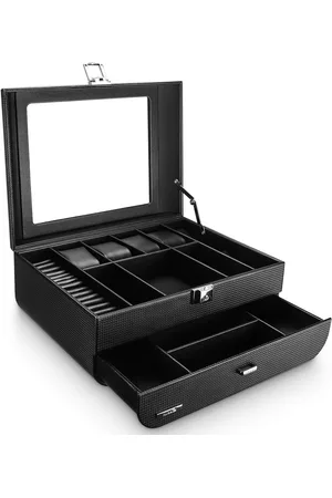 Merkloos Sieraden opbergkoffer voor mannen - Horlogedoos organizer met glazen deksel en slot - Zwarte vader vader cadeau