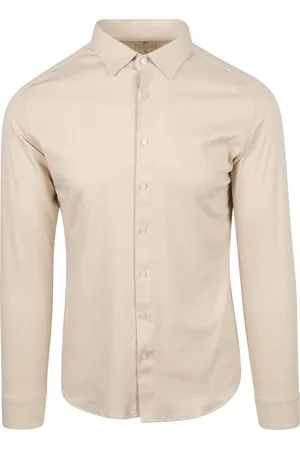 DESOTO Overhemd Strijkvrij Modern Kent Beige - Maat XXL - Heren - Overhemden Formeel