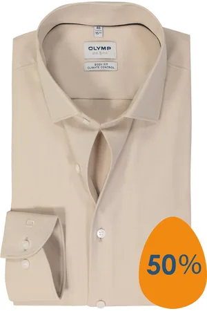 Olymp 24/7 Level 5 body fit overhemd - mouwlengte 7 - twill - - Strijkvriendelijk - Boordmaat: 42