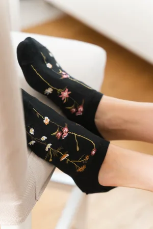 Steven Donkergrijze sneakersokken met wilde bloemenprint–naadloos & comfortabel–2 paar–maat 38-40