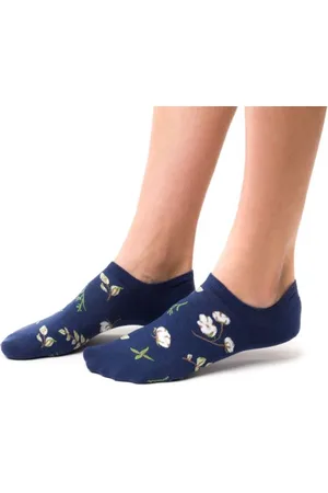 Steven Blauwe katoenen sneakersokken met bloemenprint–naadloos & ademend–2 paar–maat 35-37