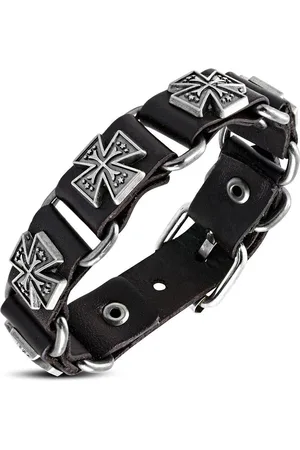 Amanto Armband Aissa - Leer - Studs - Kruis - 20mm - 22cm