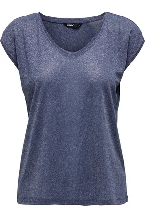ONLY ONLSILVERY S/S V NECK LUREX T-shirt JRS NOOS Dames T-shirt - Maat XS