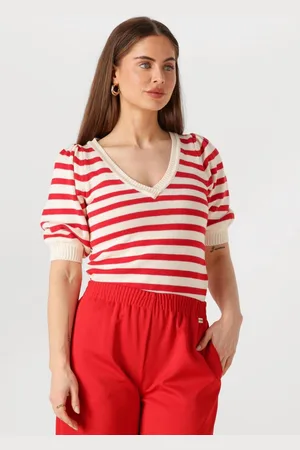 POM Amsterdam Striped Scarlet Truien & vesten Dames - Sweater - Hoodie - Vest- - Maat 40