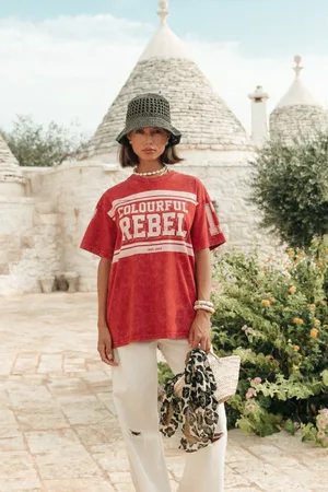 Colourful rebel Logo Block Acid Wash Loosefit Tee - Dames - T-shirts - L