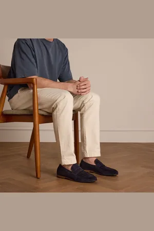 Manfield Heren - Blauwe suède loafers - Maat 43