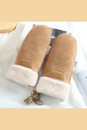 WiseGoods Luxe Fluffy Wanten Dames - Handschoenen Vrouwen - Handschoen Vrouw - Cadeau - Winter Kleding - Dameskleding - Khaki