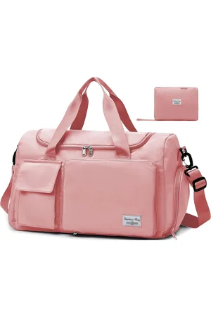Merkloos Opvouwbare Sporttas Dames met Schoenenvak en Vochtige Vak - Lichtgewicht Weekendtas voor Sport en Reis - Waterdichte Gym Bag in Roze