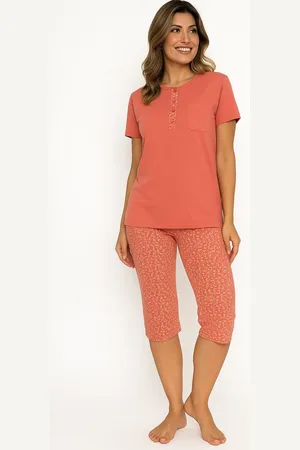 Cocodream Dames Pyjama - Katoen - Zomer - 3/4 broek - Peach - Maat S