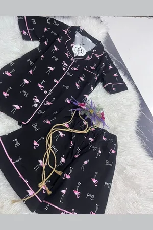 Merkloos Dames Pyjama- Luxe Pyjamaset- Nachtkleding- Homewear- Korte Mouw / Korte Broek Maat XL
