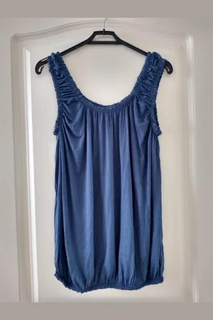 Merkloos Dames ballontop Lucia effen jeans blauw mouwloos Maat XL/XXL
