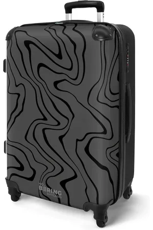 No Boring Suitcases ® - Koffer groot - Rolkoffer lichtgewicht - met zwarte golvende lijnen - Reiskoffer met 4 wielen - Grote reis trolley XL - Luggage suitcase - Hardcase reistrolley medium - 20 kg bagage
