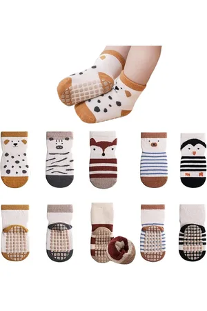 Merkloos Baby Sokken - 5 Paar - Baby Sokjes - Antislip Sokken - Kind Sokken - Kind Baby - Veelkleurig - 0-12 Maanden - Enkelsokken - Gevoerde Sokken - Baby Slofjes - Slofsokken Baby - Warme Sokken - Dikke - Sokken - Newborn - Kraam Cadeau - Baby Cad