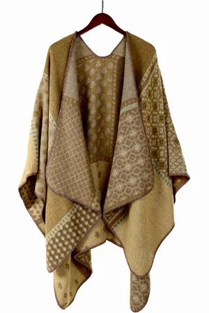 Emilie Scarves Poncho - cape - camel - print