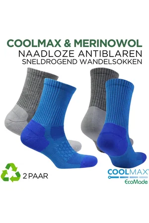 NORFOLK Gerecycled Coolmax® & Merino Wol Wandelsokken - 2 Paar - Anti-blaar naadloze - Bacteriostatisch - Snel Drogen Outdoorsokken - 43-46 - - Ibex
