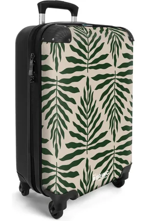 No Boring Suitcases ® - Handbagage koffer lichtgewicht - Reiskoffer trolley - Bladeren in en beige - Reis rolkoffer met wieltjes - Carry on reistrolley op wielen - Luggage suitcase - 55x40x20 en 55x35x25 - Bagage 55 cm