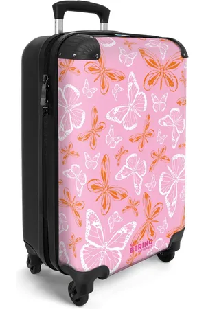 No Boring Suitcases ® - Handbagage koffer lichtgewicht - Reiskoffer trolley voor reizen - Patroon van vlinders in en oranje - Cabine rolkoffer met wieltjes - Travel luggage - Hardcase valies klein - Past binnen 55x40x20 en 55x35x25