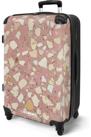 No Boring Suitcases ® - Koffer groot - Rolkoffer lichtgewicht - Roze terrazzo - Reiskoffer met 4 wielen - Reis trolley - Grote valies XL - Bagagekoffer op wieltjes - 20 kg bagage - Ruimbagage middelgroot