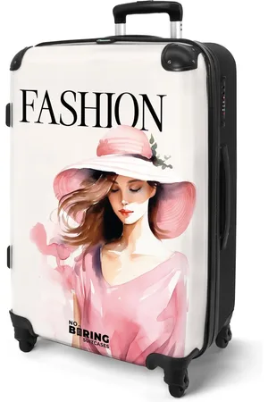 No Boring Suitcases ® - Koffer groot - Rolkoffer lichtgewicht dames - Fashion - Vrouw met hoed - Reiskoffer met 4 wielen - Valies grote trolley XL op wieltjes - Harde reistrolley met TSA slot - 20 kg bagage - Reizen