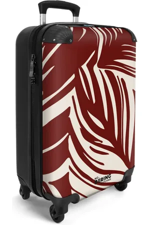 No Boring Suitcases ® - Handbagage koffer lichtgewicht - Reiskoffer trolley voor reizen - Bladeren in bordeaux met beige - Cabine rolkoffer met wieltjes - Travel luggage - Hardcase valies klein - Past binnen 55x40x20 en 55x35x25