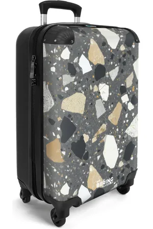 No Boring Suitcases ® - Handbagage koffer lichtgewicht - Reiskoffer trolley - Terrazzopatroon in grijs en wit - Vakantie rolkoffer met wieltjes - Carryon suitcase - Flightcase - Cabin koffertje - Past binnen 55x40x20 en 55x35x25