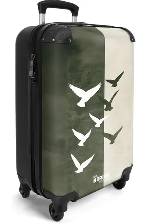 No Boring Suitcases ® - Handbagage koffer lichtgewicht - Reiskoffer trolley voor reizen - Groene en beige - Cabine rolkoffer met wieltjes - Travel luggage - Hardcase valies klein - Past binnen 55x40x20 en 55x35x25