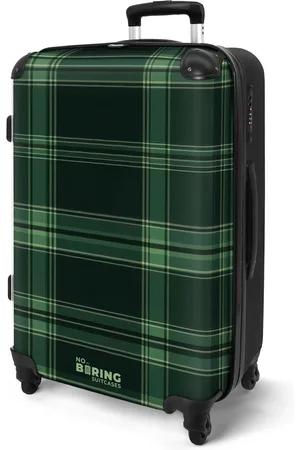 No Boring Suitcases ® - Koffer groot - Rolkoffer lichtgewicht - Geruit patroon in groene tinten - Reiskoffer met 4 wielen - Grote reis trolley XL - Luggage suitcase - Hardcase reistrolley medium - 20 kg bagage