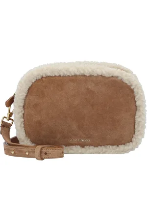 Coccinelle Schoudertas Tebe Eco Shearling Mini Bag Suede Leather Lichtbruin