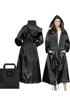 Merkloos Stijlvolle lange regenponcho waterdichte klepzak capuchon trekkoord regenjas volwassen dames heren zwart One Size