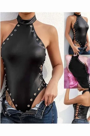 Merkloos Lingerie - Gladde stof - Sexy kleding - Erotische Body - Kleur - Maat M