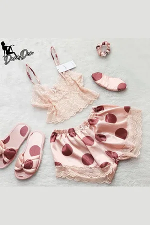 Merkloos Satin pajama shorts 4 pieces + slipper