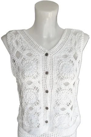Merkloos Vest-gehaakt-mouwloos-bohemian-Ibiza style-Gipsy style-100% katoen-one size-Ecru