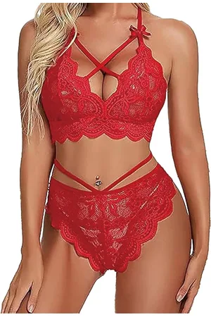 Merkloos Flirtterig V-hals kanten lingerieset voor dames met push-up beha en broekjeSexy babydoll kanten lingerie set met beha en slip