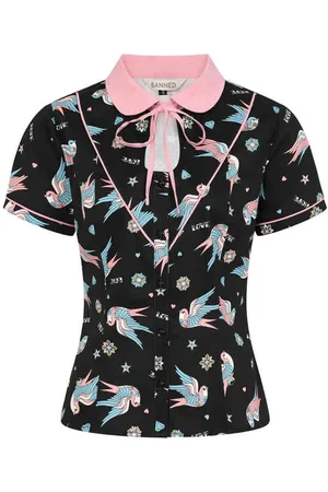 Banned Retro Marilou Swallows Contrast Collar Blouse - L