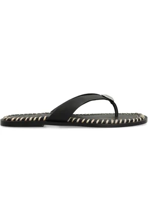 Sacha Dames - Zwarte leren slippers met zilverkleurig detail - Maat 42