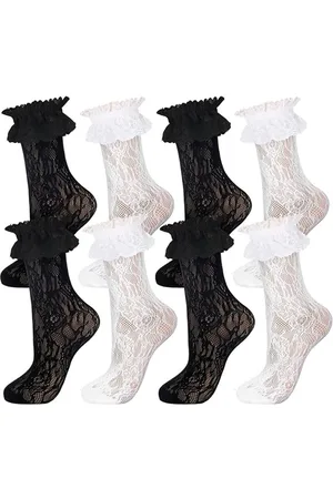 Merkloos 4 paar - Dames enkelsokken met kant en ruches - Dames kanten sokken - Schattige damessokken - Prinsessenaccessoires - Boskanten sokken - Gestapelde sokken