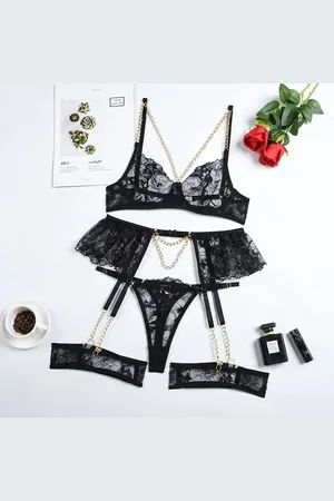 Merkloos Sexy Dames Ondergoed Set Maat S – Driehoekige Suspender, Kant en Mesh Lingerie voor Vrouwen | Verleidelijke Bodysuit Lingerie