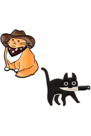 Merkloos Schattige emaille kat pin broche - 2 stuks rugzak pinnen - grappige cowboy badge pin - esthetische anime reversspeldjes - kinderen, jassen, hoeden .
