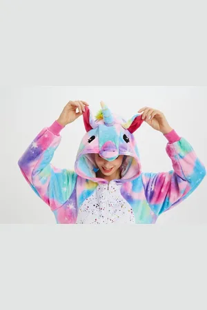 Merkloos Eenhoorn onesie maat L - Dieren – Verkleedkleren - dames - heren - Huispak - Carnaval - regenboogkleuren